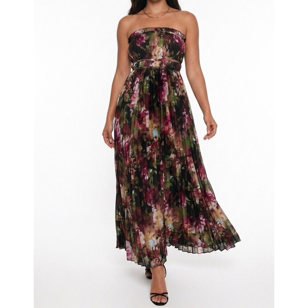 Petal & Pup Angelique Strapless Pleated Floral Maxi Dress Size S NWOT Small
